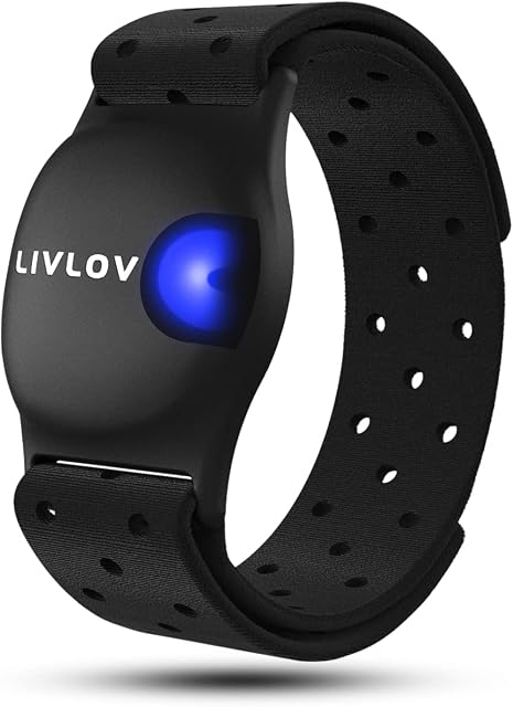 LIVLOV V9 Bluetooth ANT+ Heart Rate Monitor Armband, Rechargeable HRM Sensor IP67 Waterproof Optical Armband Heart Rate Monitor for Peloton, Zwift, Wahoo Fitness, Polar Beat, DDP Yoga