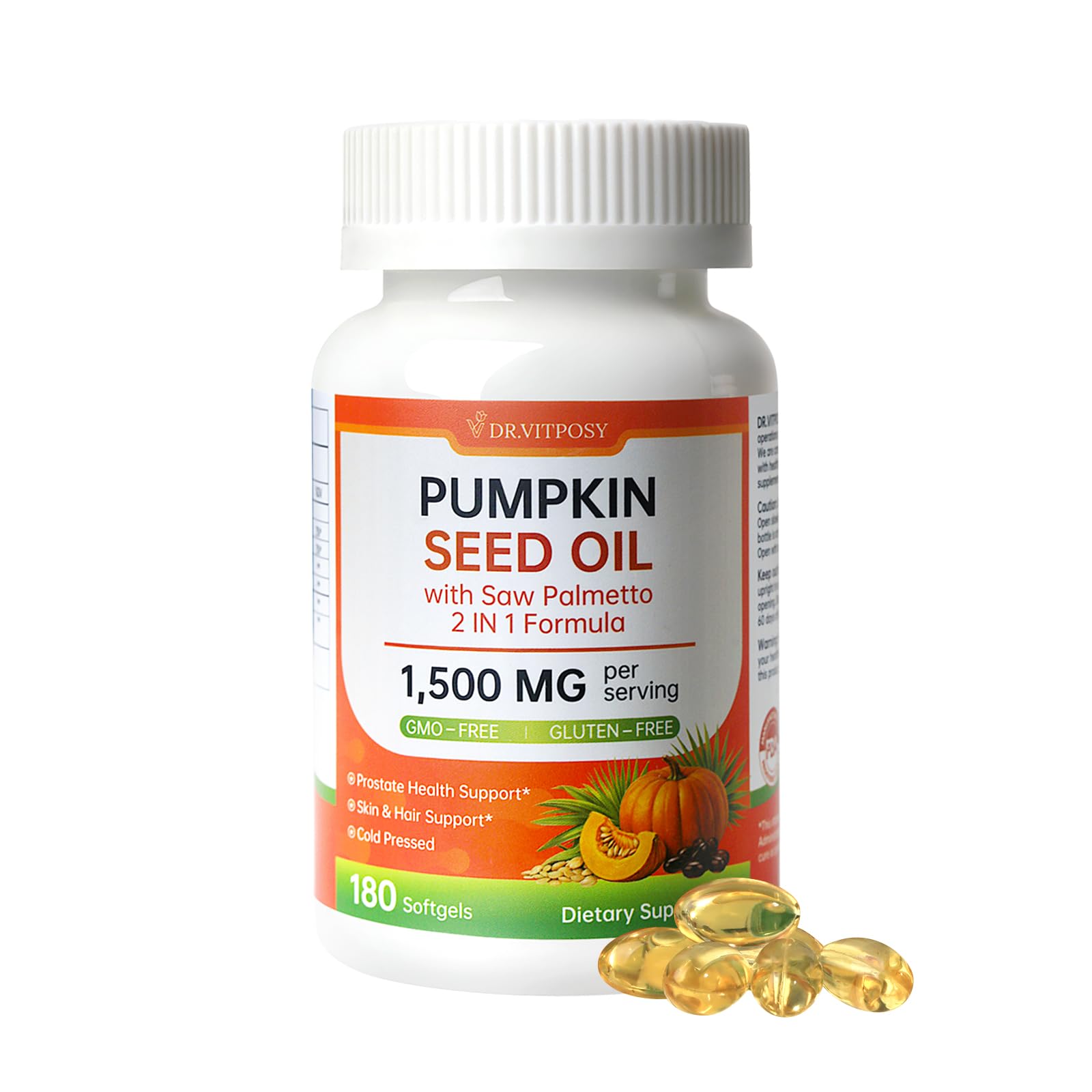 Cold-Pressed Pumpkin Seed Oil with Saw Palmetto, 180 Softgels, 60 Servings 1 bottle