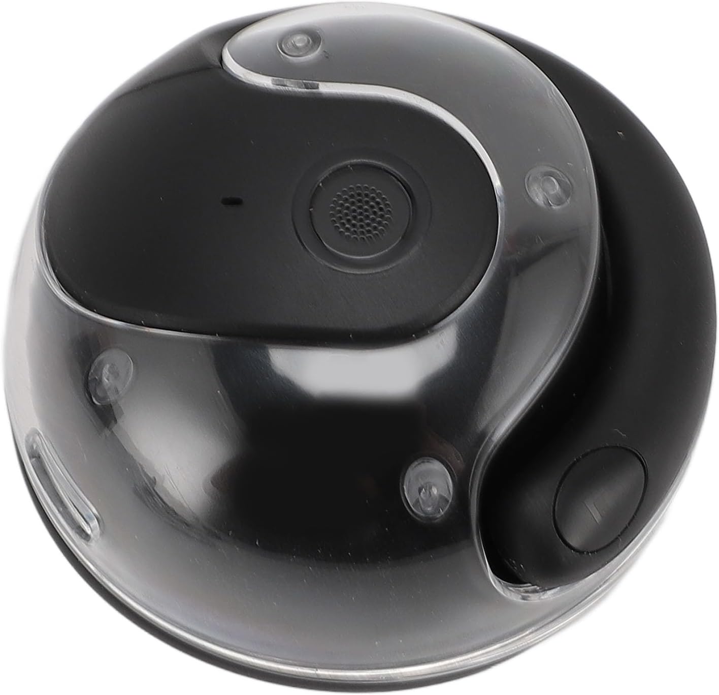 Z góry na dół view of the Qiilu AI Language Translator Earbuds charging case, showing its compact, circular design.