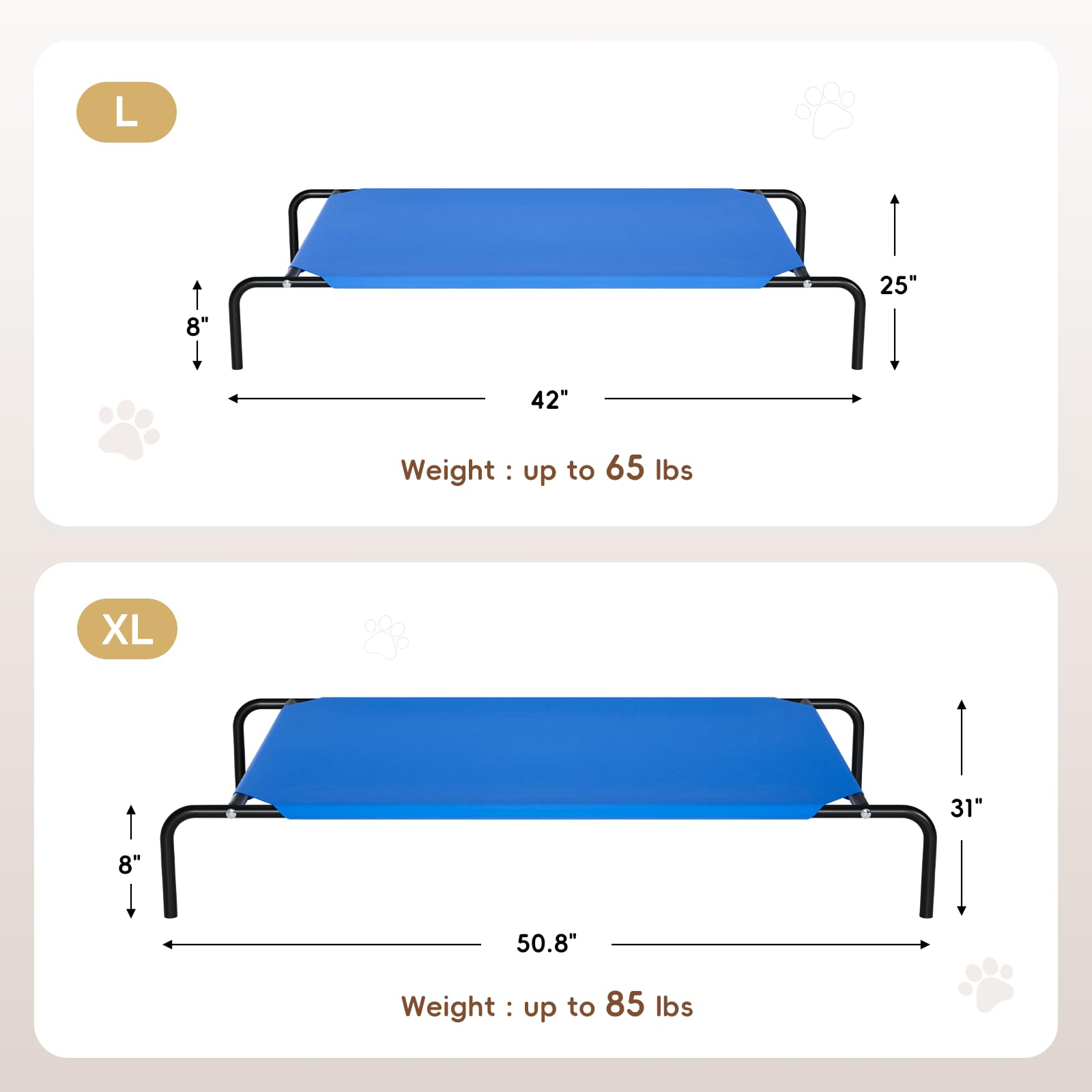 Elevated Dog Bed for Large Dogs, Washable Raised Cot with Skid-Resistant Feet, Waterproof Cooling Dog Beds with Oxford Cloth, Indoor/Outdoor Use, Blue 50in - image 5