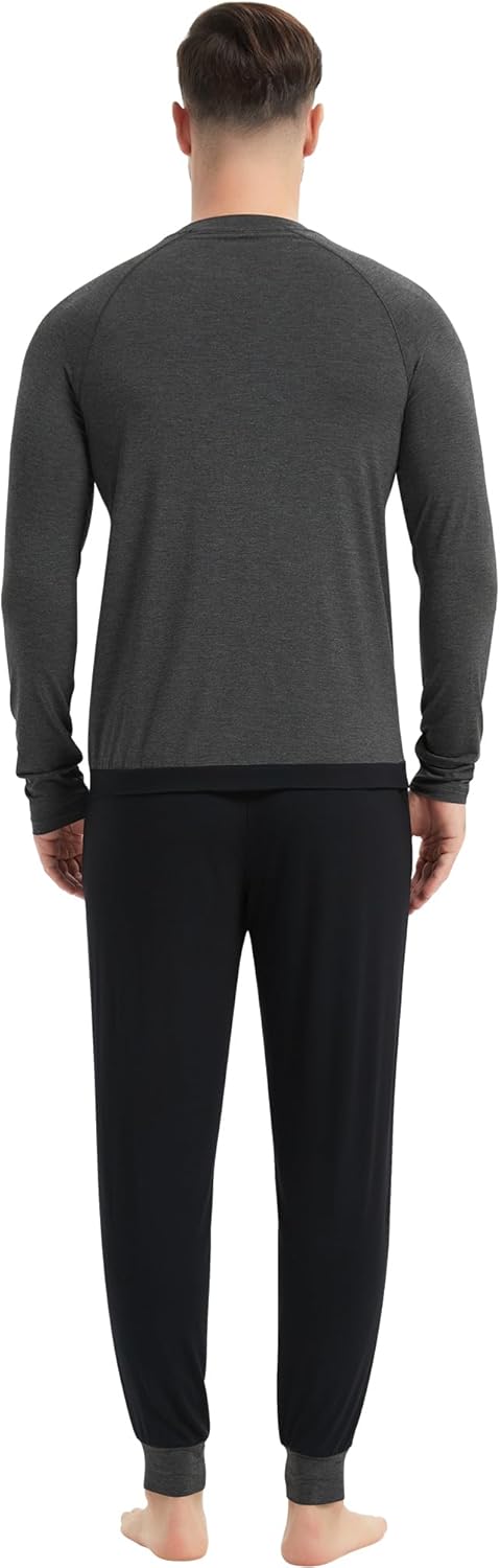 NACHILA Men's Pajamas-Viscose Made from Bamboo,Long Sleeve Pjs Soft Pants Pajama Sets Stretchy Sleepwear with Pockets - Image 4