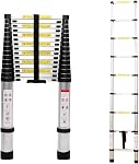 Telescoping Ladder, 12.5 FT Aluminum Lightweight Extension Ladder with 2 Triangle Stabilizers, 330lbs Max Capacity, Multi-Purpose Collapsible Ladder for Home Use and Outdoor Working