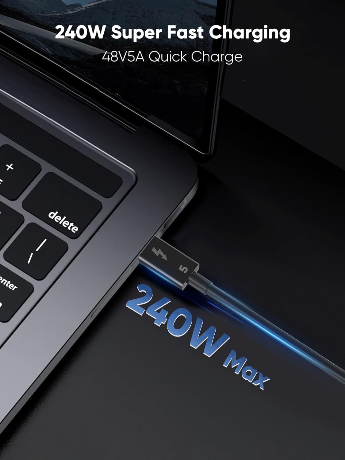 Coverzone Thunderbolt 5.0 Type-C Kablo – 240W PD Hızlı Şarj, 120Gbps Veri Aktarımı, 16K 60Hz Görüntü Desteği, E-Marker Akıllı Çipli, Thunderbolt 3/4/USB4 Geriye Uyumluluklu Örgü Kablo | ZR1107