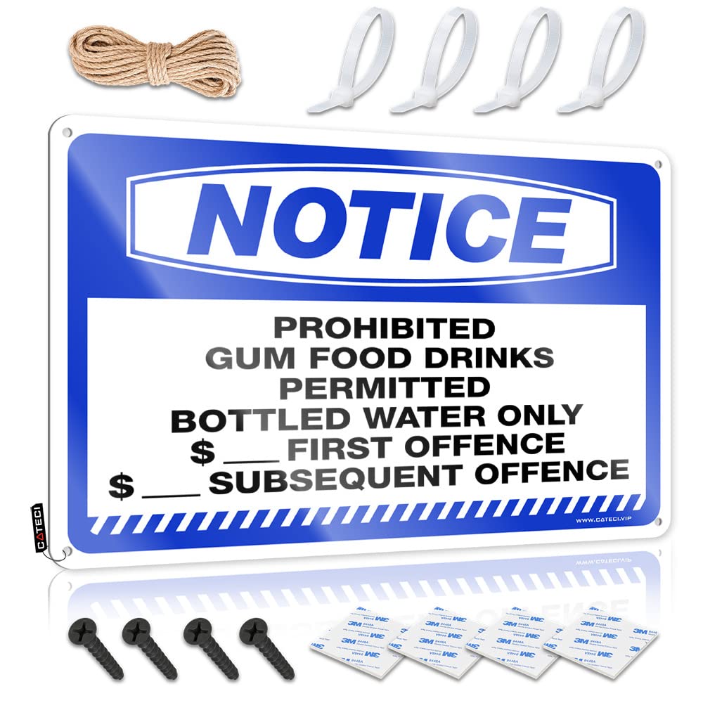 HELIOFORGE Tin Metal Decor Notice Prohibited Gum Food Drinks Permitted Bottleds Tin Sign Bar Rules Sign Funny Garage Bar Signs(30X40CM)