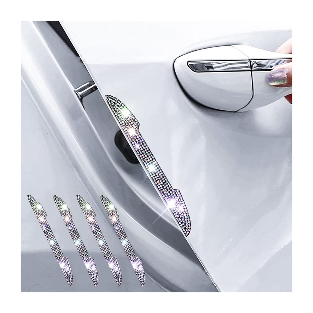 Ziciner4 PCS Bling Car Door Handle Protector, Rhinestone Anti-Scratch Auto Door Handle Stickers, Car Side Rear View Mirror Edge Guards, Universal Vehicle Exterior Accessories for Women Men (AB)