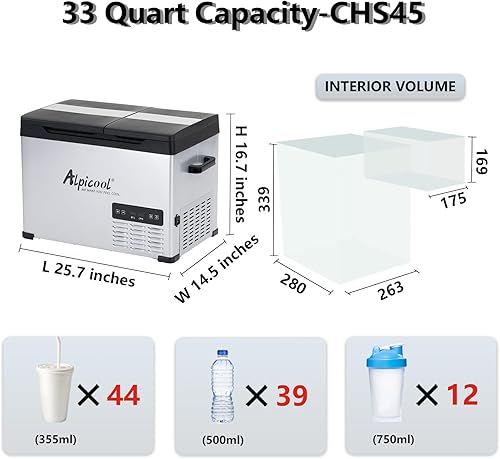 Miniatura 2 de Alpicool CHS45 Refrigerador de doble control de temperatura de 12 voltios, 33 cuartos de galón de capacidad, portátil, para camión, RV, barco,