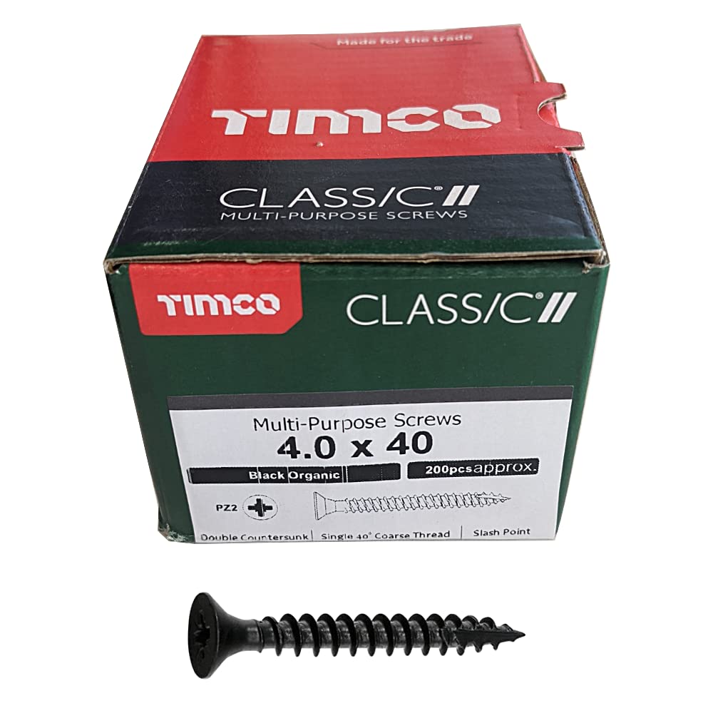 B&Q -  Classic Multi-Purpose Countersunk Black Woodscrews4.0 X 40 (200Pcs)