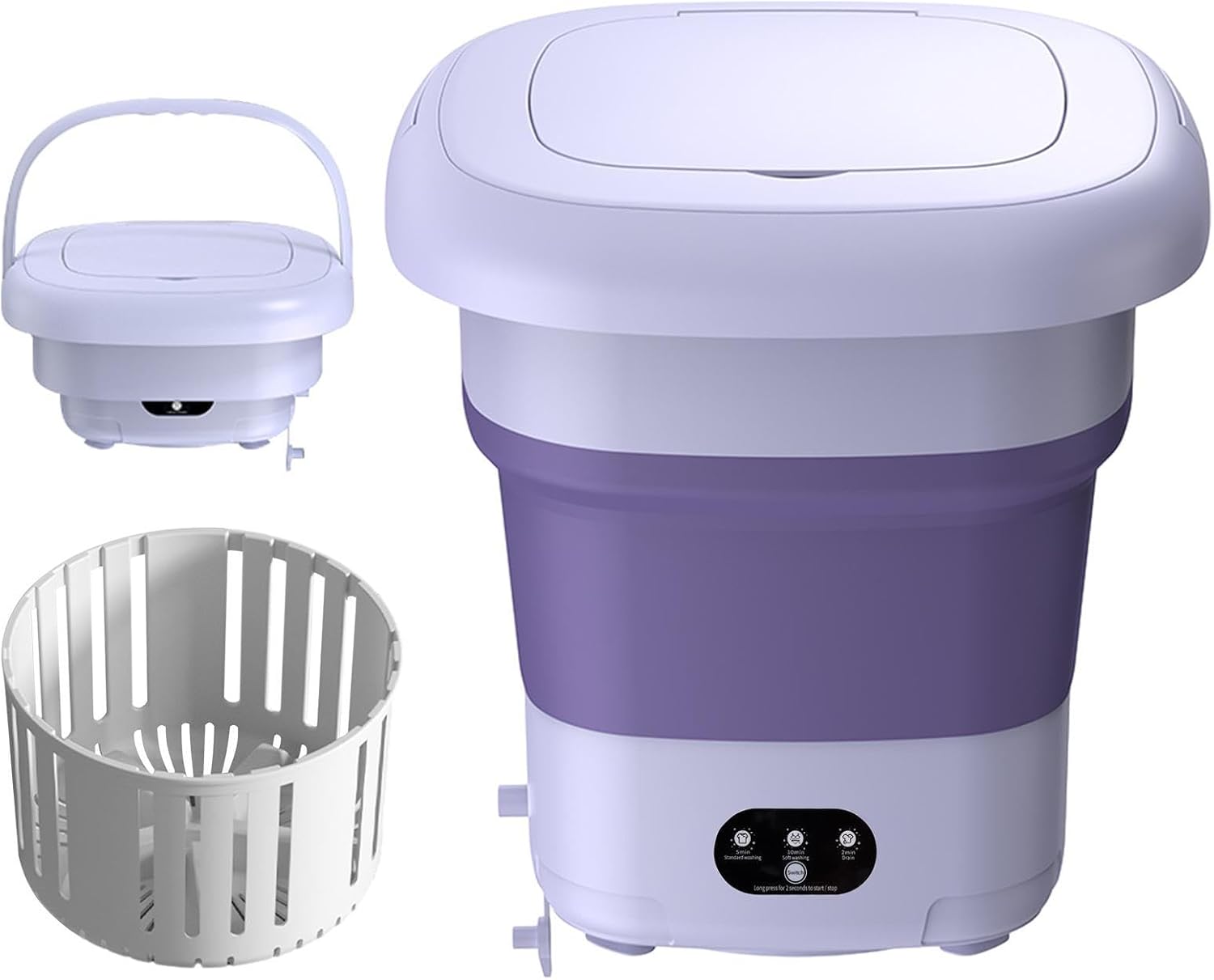 Foldable Washer Bucket, 9L Portable Washing Machine with Spin Dryer