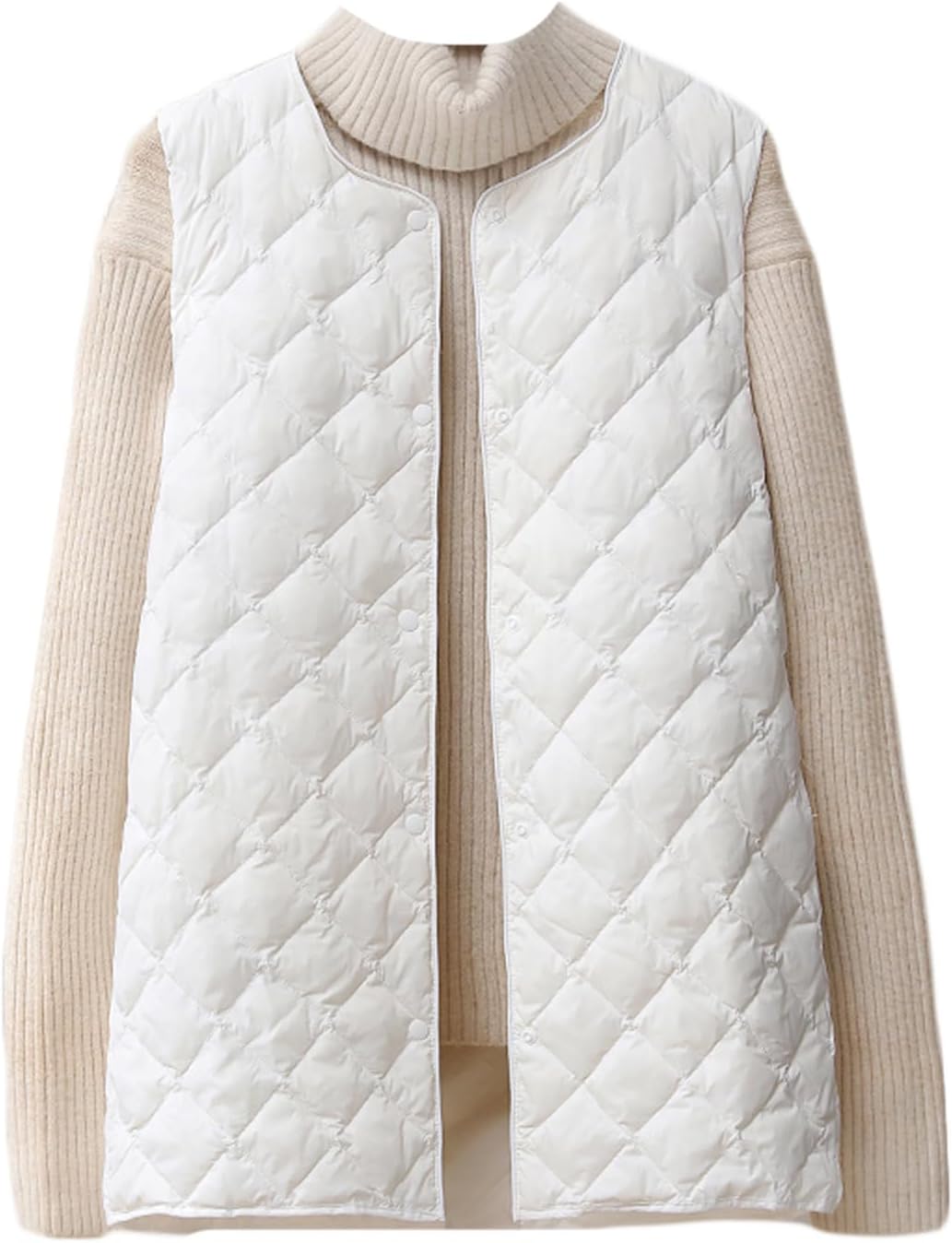 [HWQFM] ダウンベスト レディース 襟なし インナーダウン ベスト ノーカラー ウルトラライトダウンベスト 2way V首 丸