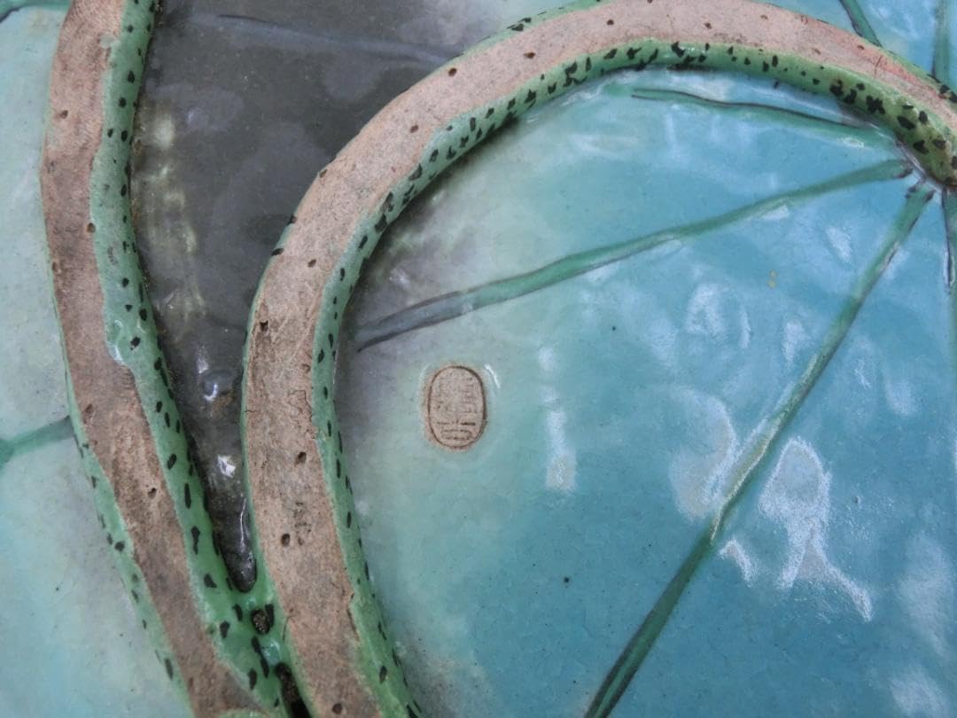 時代物 萬古焼 古萬古 鶴文 蓮型 蓮葉 皿 大皿 良品 骨董 古玩 傷