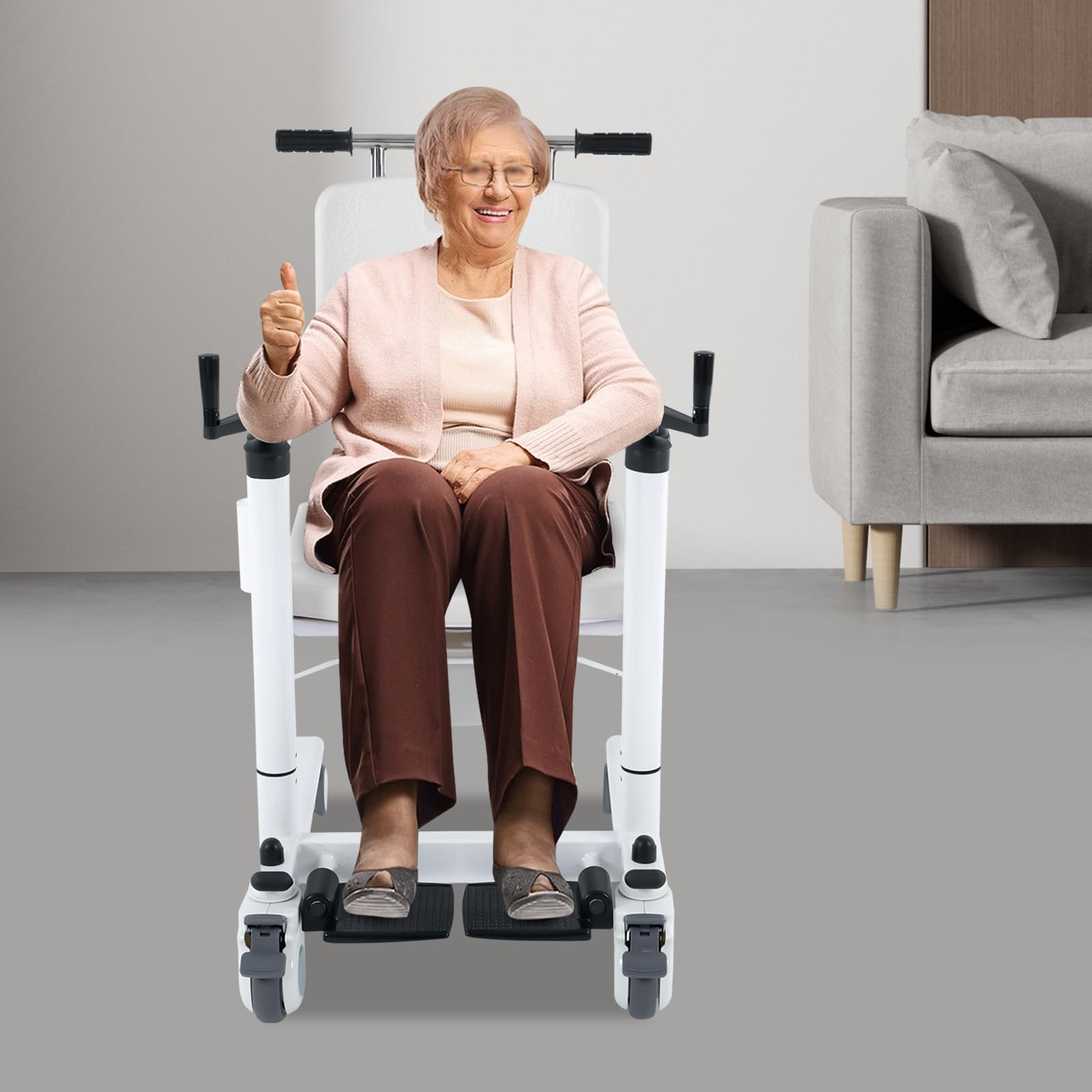 Hydrauliczny podnośnik dla pacjentów, siłowniki hydrauliczne 150 kg, z regulacją wysokości dla seniorów z kółkami, odpowiedni do użytku w domu, w domach opieki i szpitalach (biały)