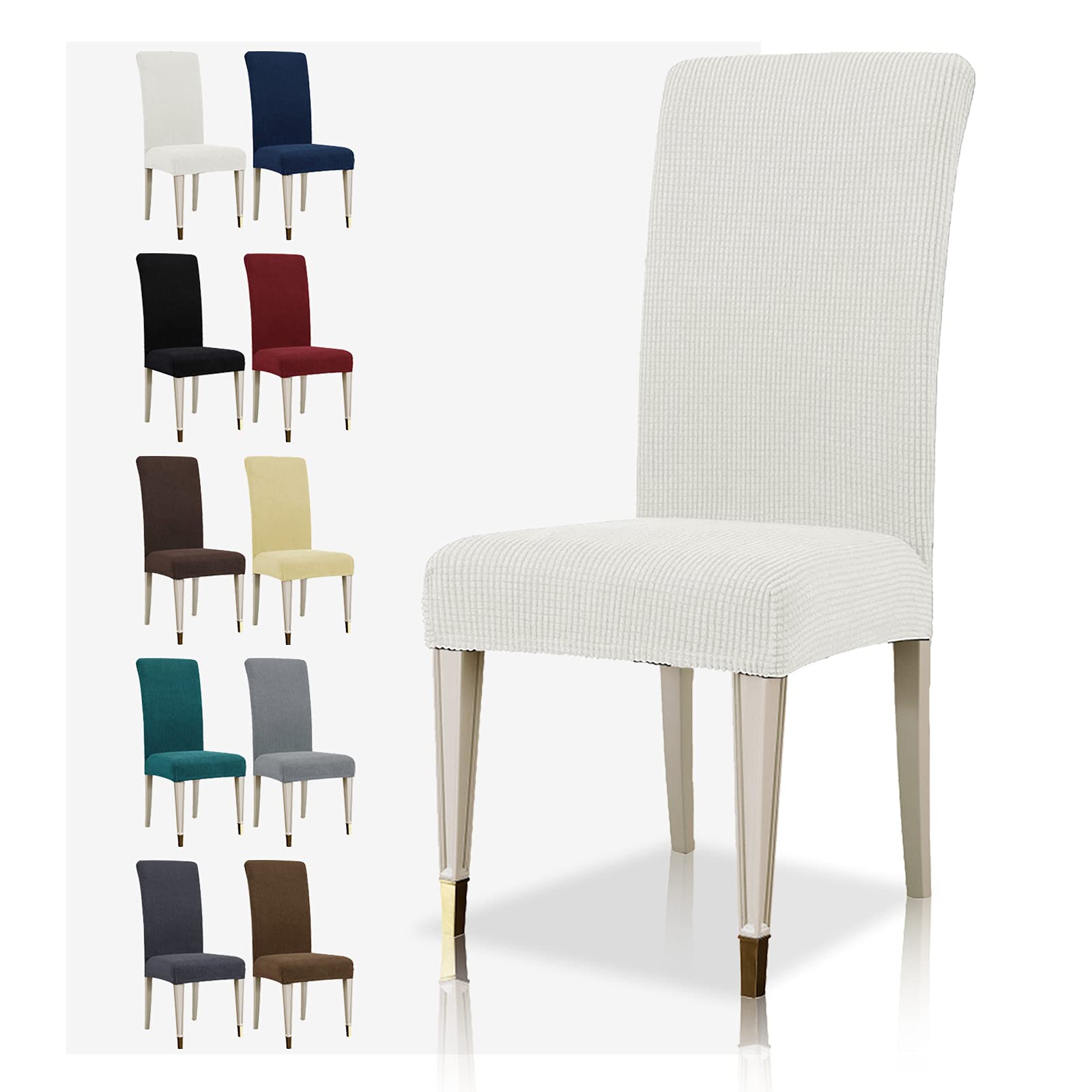 MAXIJIN Super Stretch Dining Room Chair Cover Jacquard Spandex Dining Parsons Chair Slipcover Removable Chair Protector Covers for Dining Room,Hotel,Kitchen,Ceremony (White