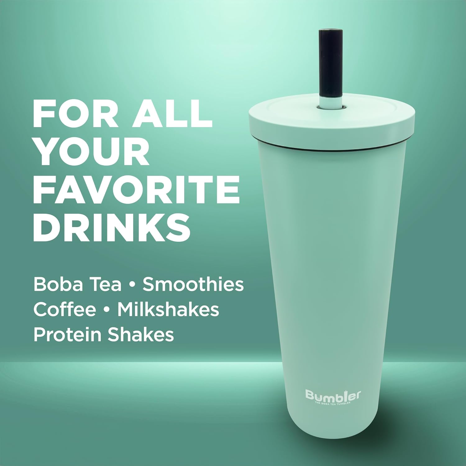 Stainless Steel Bubble Tea Cup - Bumbler 24oz Large Reusable Eco-Friendly Tumbler with Wide Soft Tip Metal Straw, Leak-Proof Lid - Perfect for Boba, Smoothies, Iced Coffee, Hot or Cold Drinks - Mint - Image 5