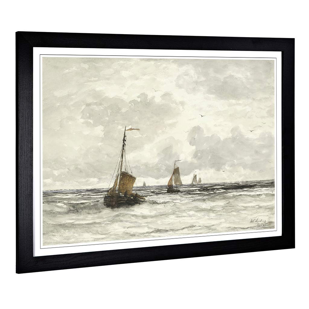 Big Box Art Framed Print of Hendrik Willem Mesdag Sea and Boats Design | Wall Art Picture | Home Decor for Kitchen, Living Room, Bedroom, Hallway, Black, A2 / 24.5x18 Inch / 62x45cm
