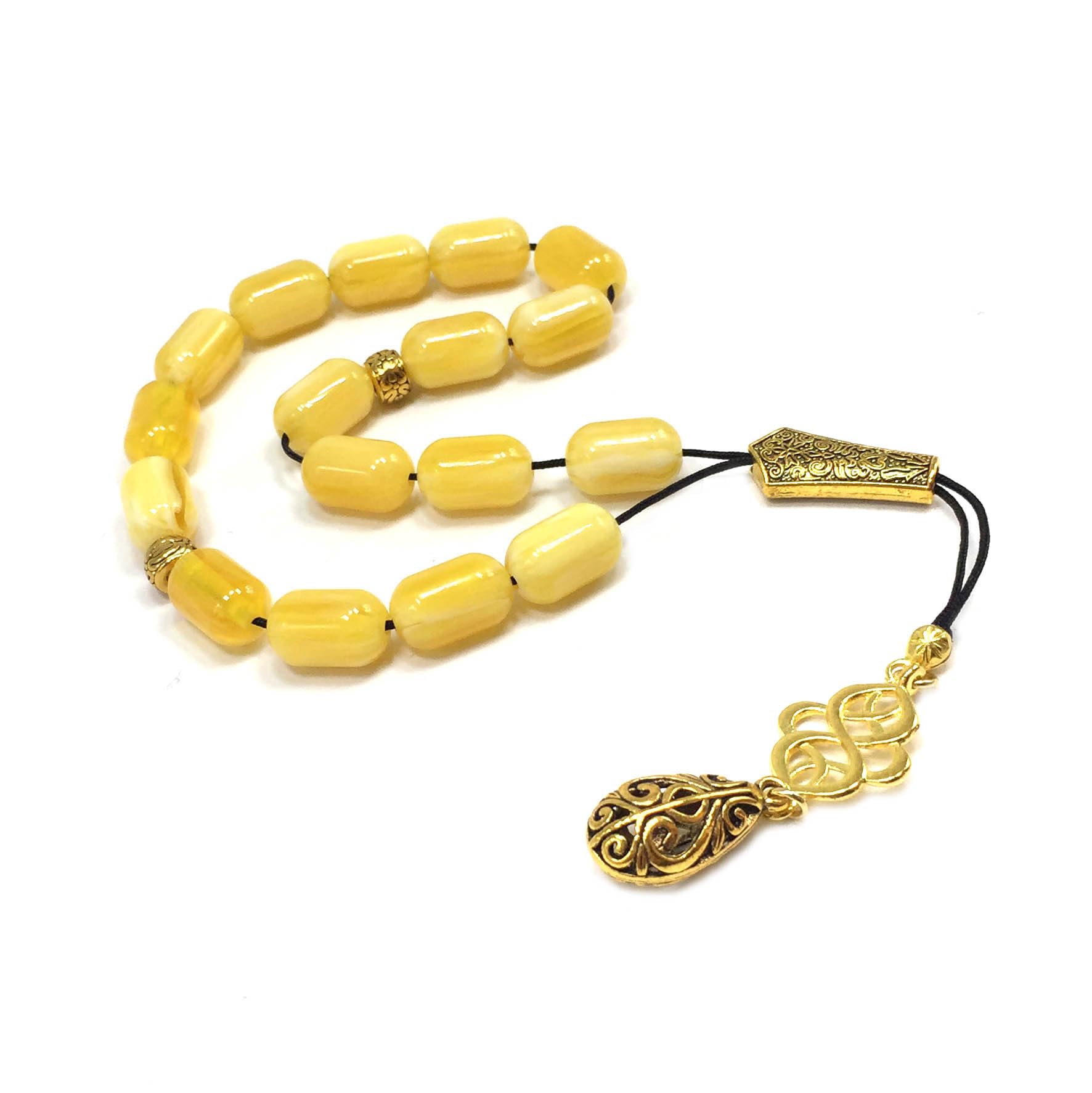 Greek KOMBOLOI, Worry, Relaxing, Anxiety Beads, Begleri, Stress Relief Relaxation (Yellow Resin Drum -15X10 mm- 17 Big Beads)
