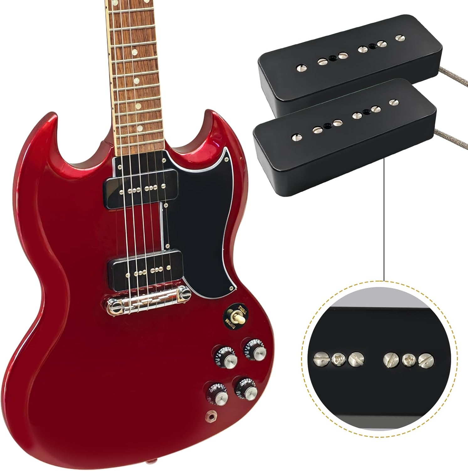 Pro P90-BLA High output Alnico 5 P90 Soapbar Single Coil Pickup for LP SG Electric Guitar Neck Bridge Pickups Set, Black