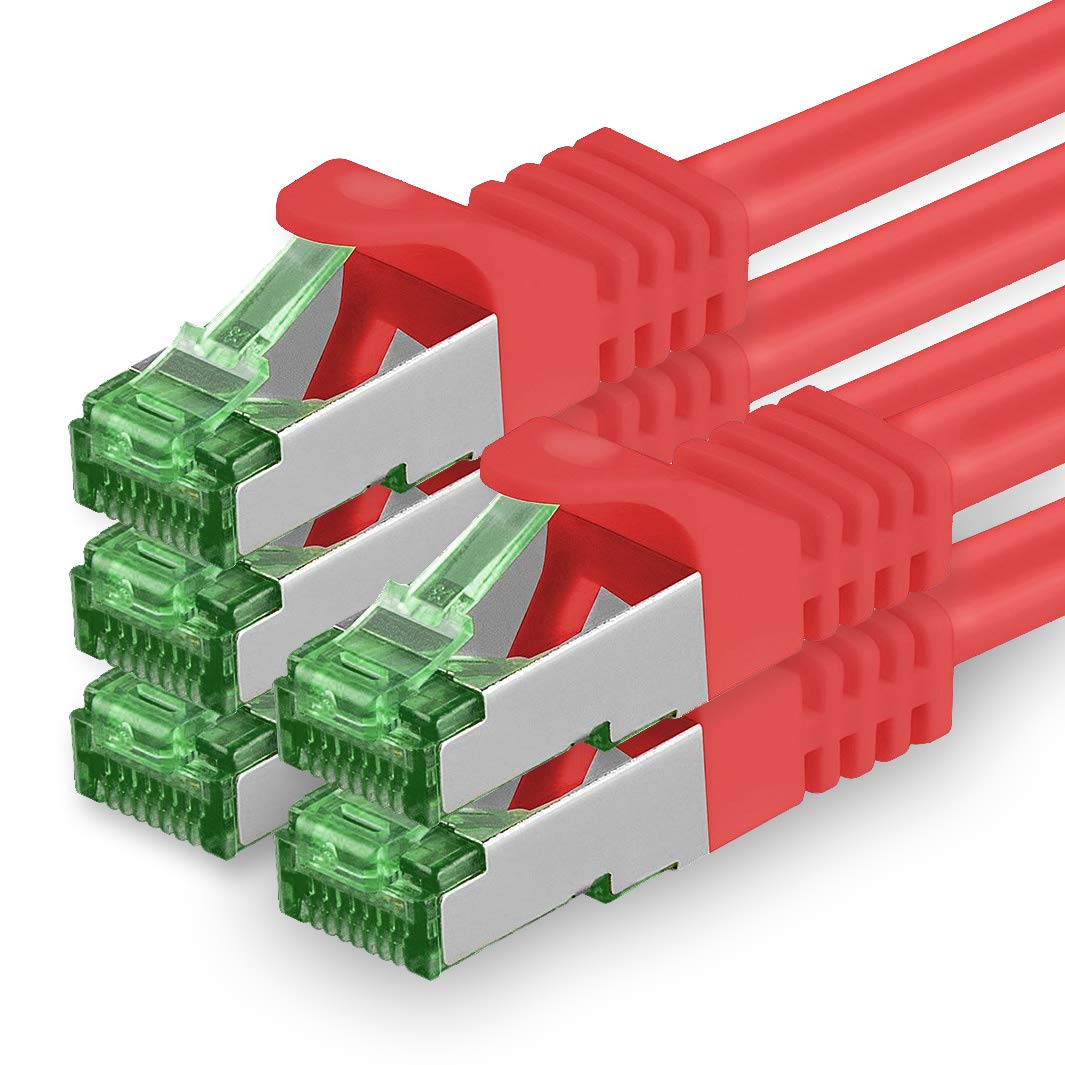1aTTack.de 2 M Cat.7 Netzwerk-Kabel 5 Stück Cat7 Patch-Kabel Lan-Kabel Ethernet RJ45 10 Gbit/s (Alle Internetgeschwindigkeiten) Rot 2 Meter