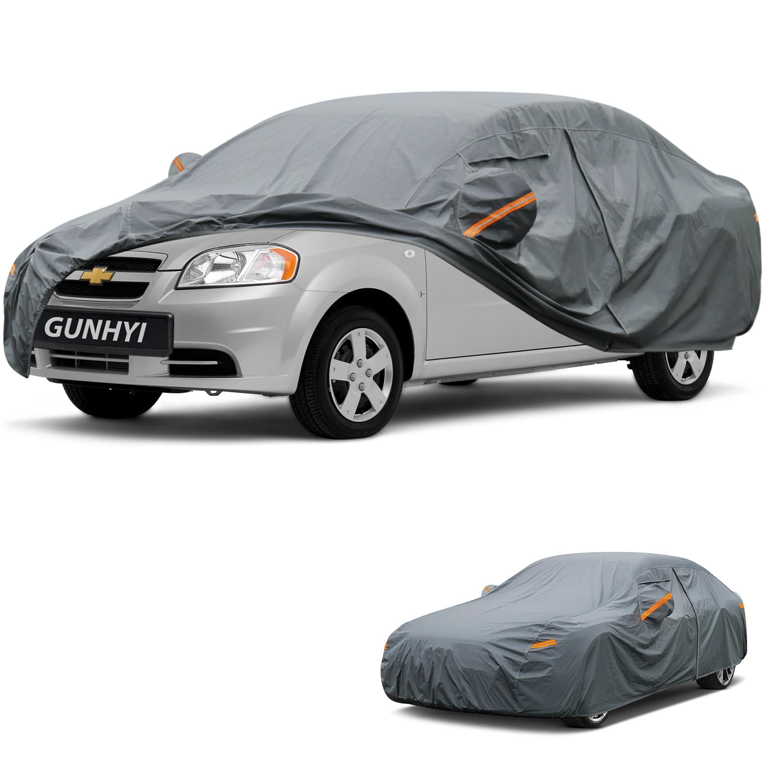 GUNHYI Premium Car Cover Custom Fit Chevrolet Aveo Sedan, 16 Layers Heavy Duty Car Cover Waterproof All Weather with Zipper Door for Sun Rain Snow Dust Uv Protection