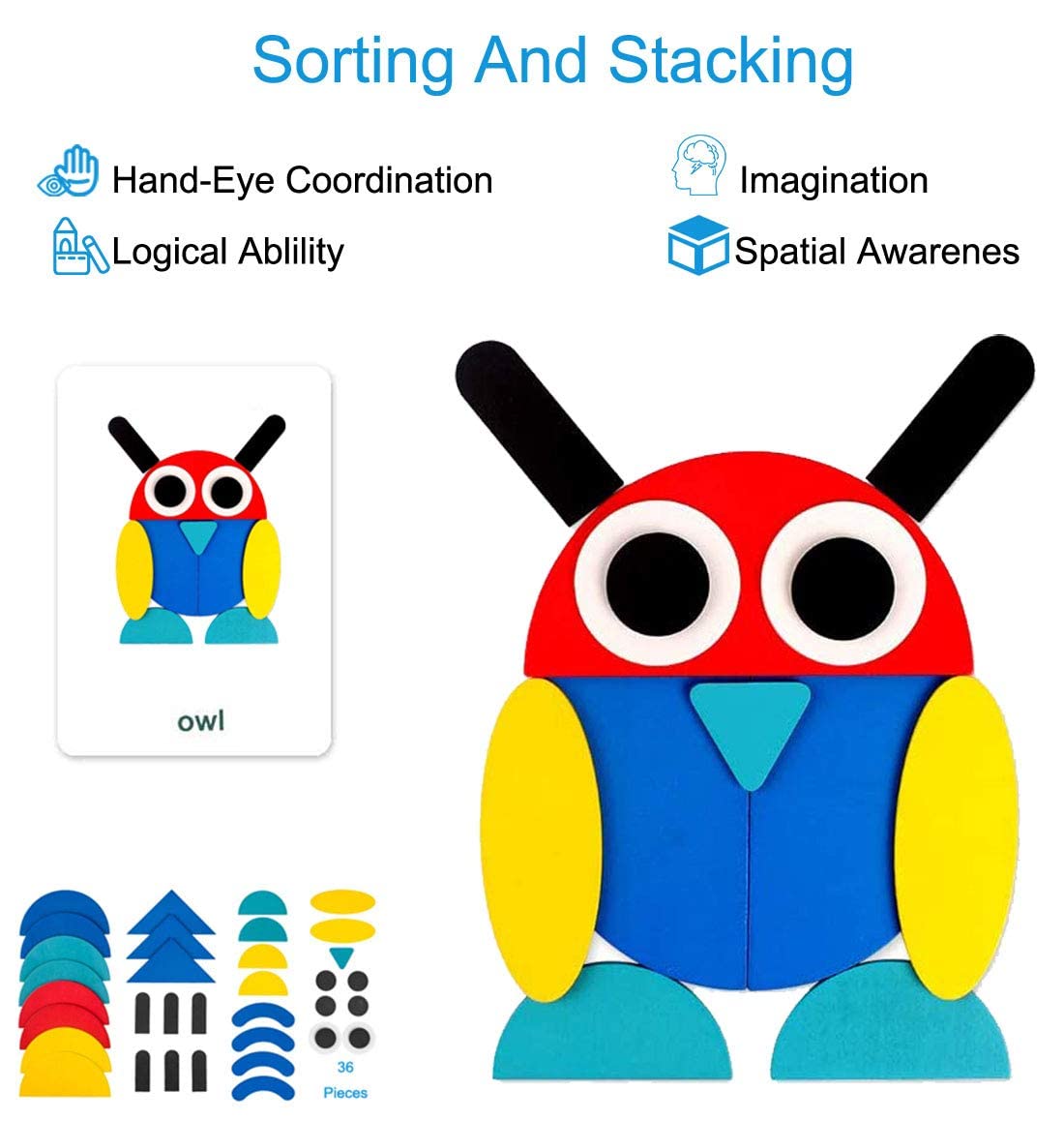 EACHHAHA Giocattoli educativi in ​​legno per bambini - Giocattoli Montessori -36 parti in legno + 60 carte-Regali per bambini 3 4 5 6 anni
