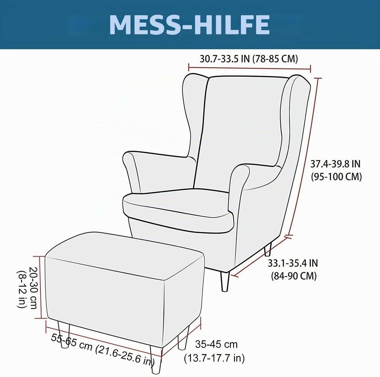 Generisch Ohrensessel überzug mit Hocker Bezug, 2 Teilig Sessel-Überwürfe+1 Teilig Ottomane Schonbezug, Beige/Grün/Rosa/Blau Ohrensessel Schonbezüge Sesselhusse Stretch Tiger Stuhlbezug mit Armlehne