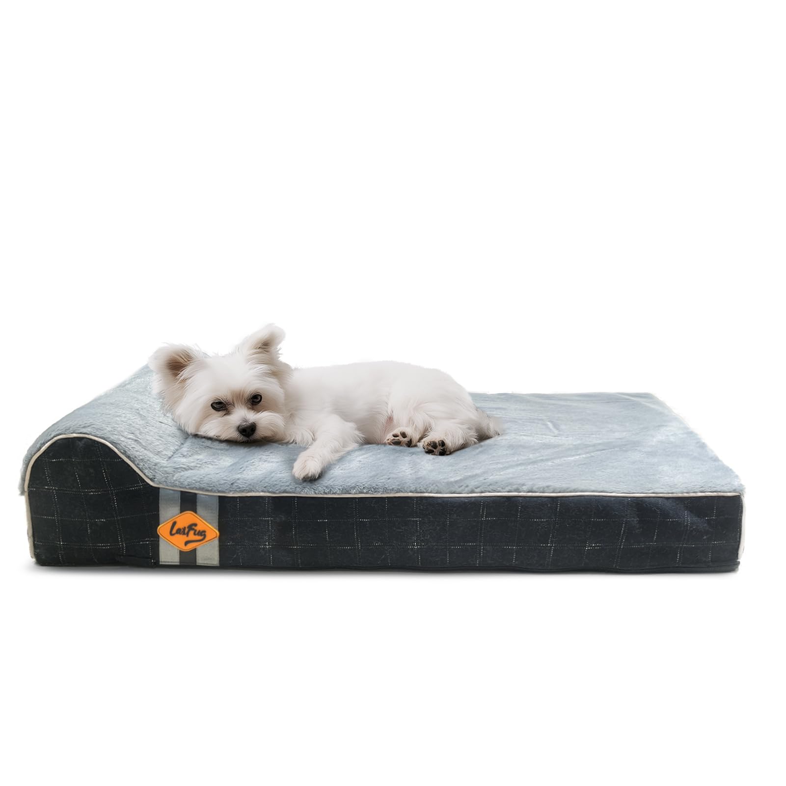 Laifug Orthopedic Memory Foam Dog Bed with Durable Water Proof Liner and Removable Washable Cover (Large (34"x22"x5.5"), Black Grid Gray)