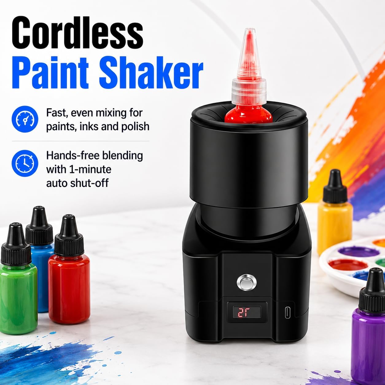 Mezclador de pintura eléctrico Vortex de 5 a 100 ml, pantalla digital, apagado automático en 1 minuto, esmalte de uñas, tinta de tatuaje, mezclador de pintura acrílica, equipo portátil de mezcla de