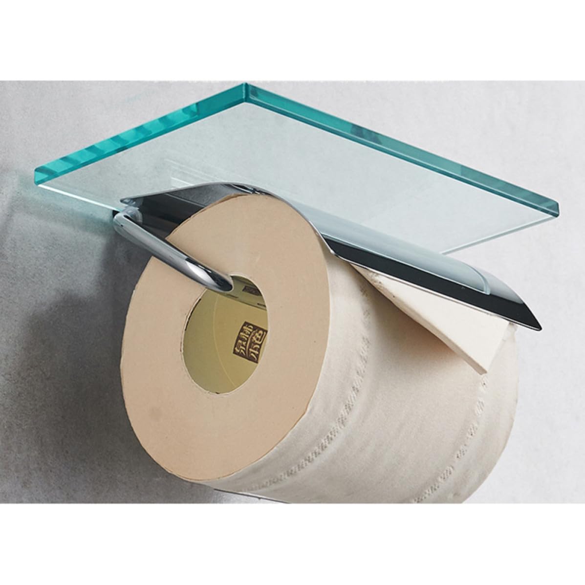 GALPADA Portarrollos de Vidrio y Cobre Negro con Tapa y Estante para Teléfono de Papel Higiénico Montado en Pared para Baño en Casa u Hotel