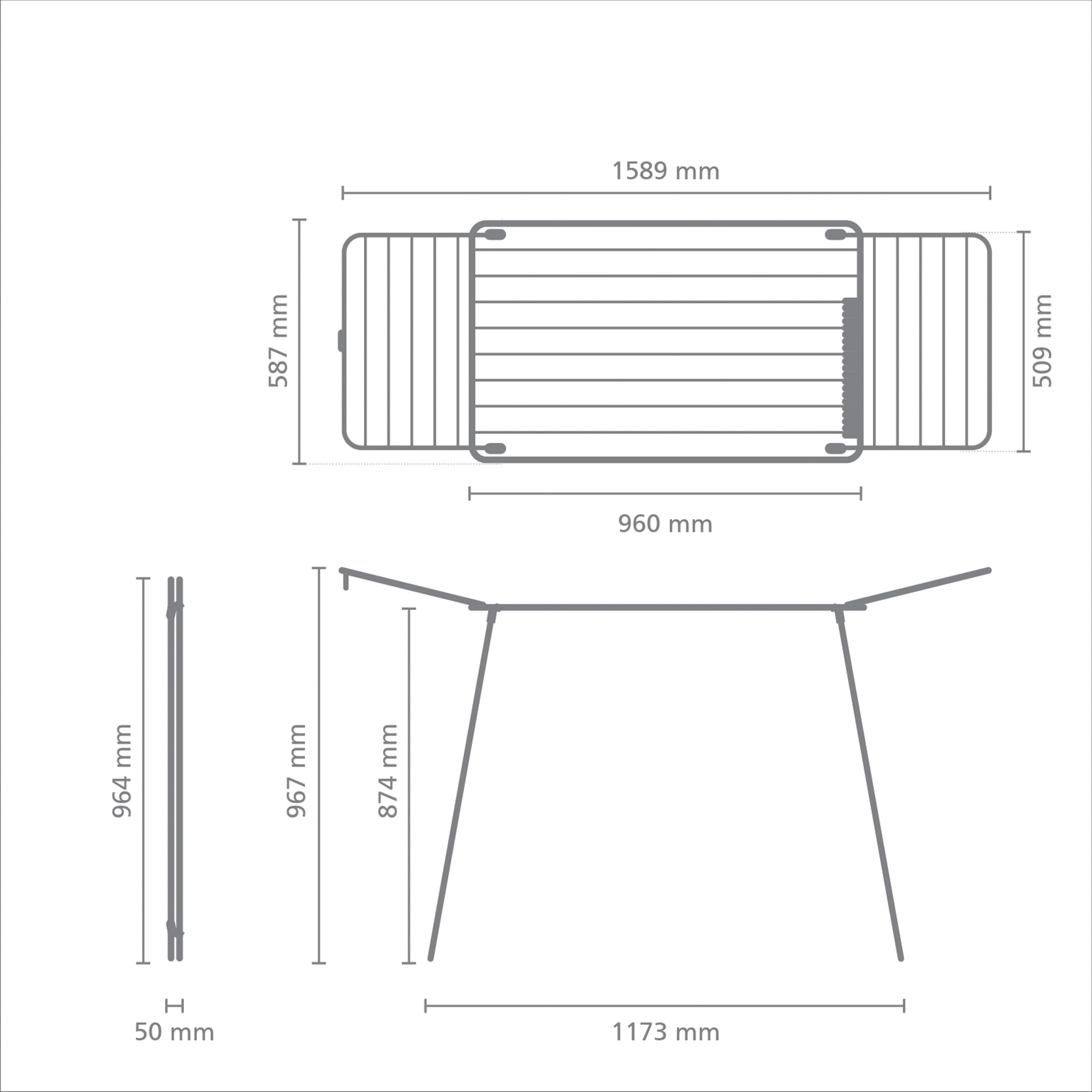 Brabantia HangOn Drying Rack, 18 m (Mattschwarz), Standtrockner mit Trockenfläche bis zu Zwei Waschladungen, Wäscheständer platzsparend, zusammenfaltbar, für große und kleine Wäschestöcke