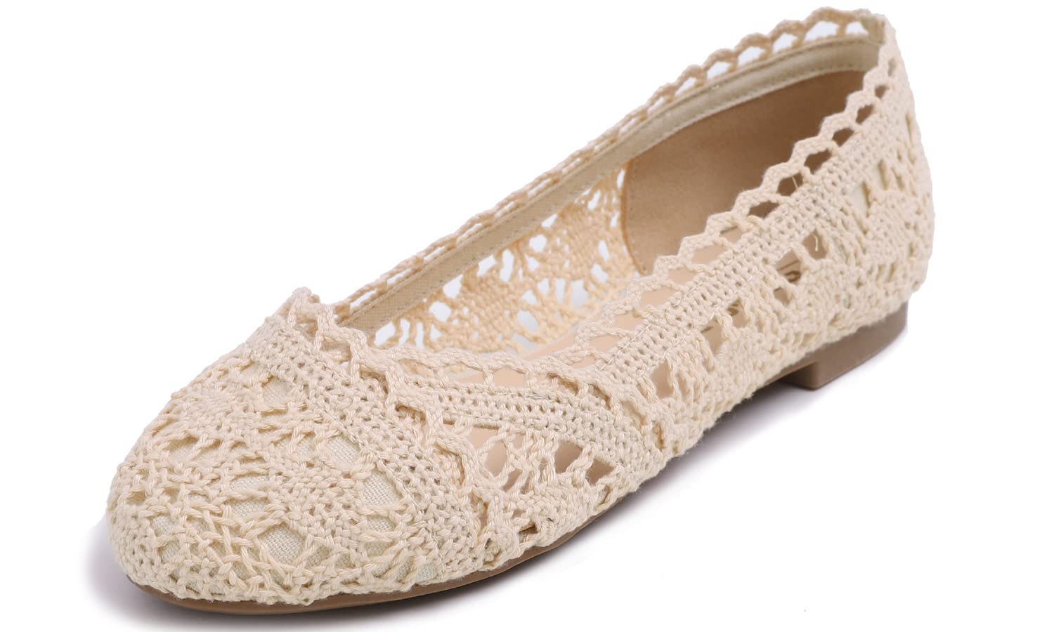 FEVERSOLE Women's Comfort Breathable Knit Crochet Shoes Lace Ballet Flats
