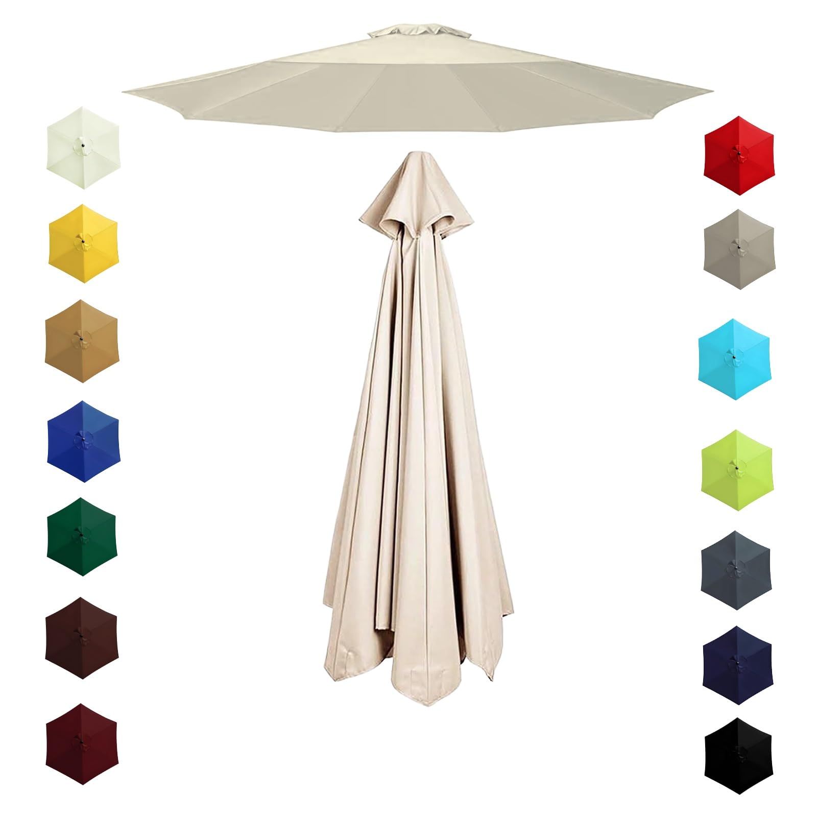 200cm 230cm 270cm 300cm 6/8 Ribs Garden Replacement Parasol Canopy, Replacement Parasol Top Canopy Fabric Cover for Garden Patio Outdoor, Waterproof Sun Umbrella Cloth(Beige,2.0m/6 Arms)