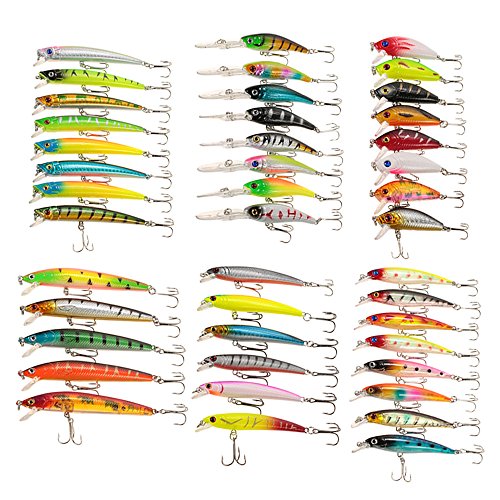 DECDEAL 43pcs Assorted Tamanho Minnow Fly Fishing Lures Pencil Popper Crankbaits Carp Fishing Wobble