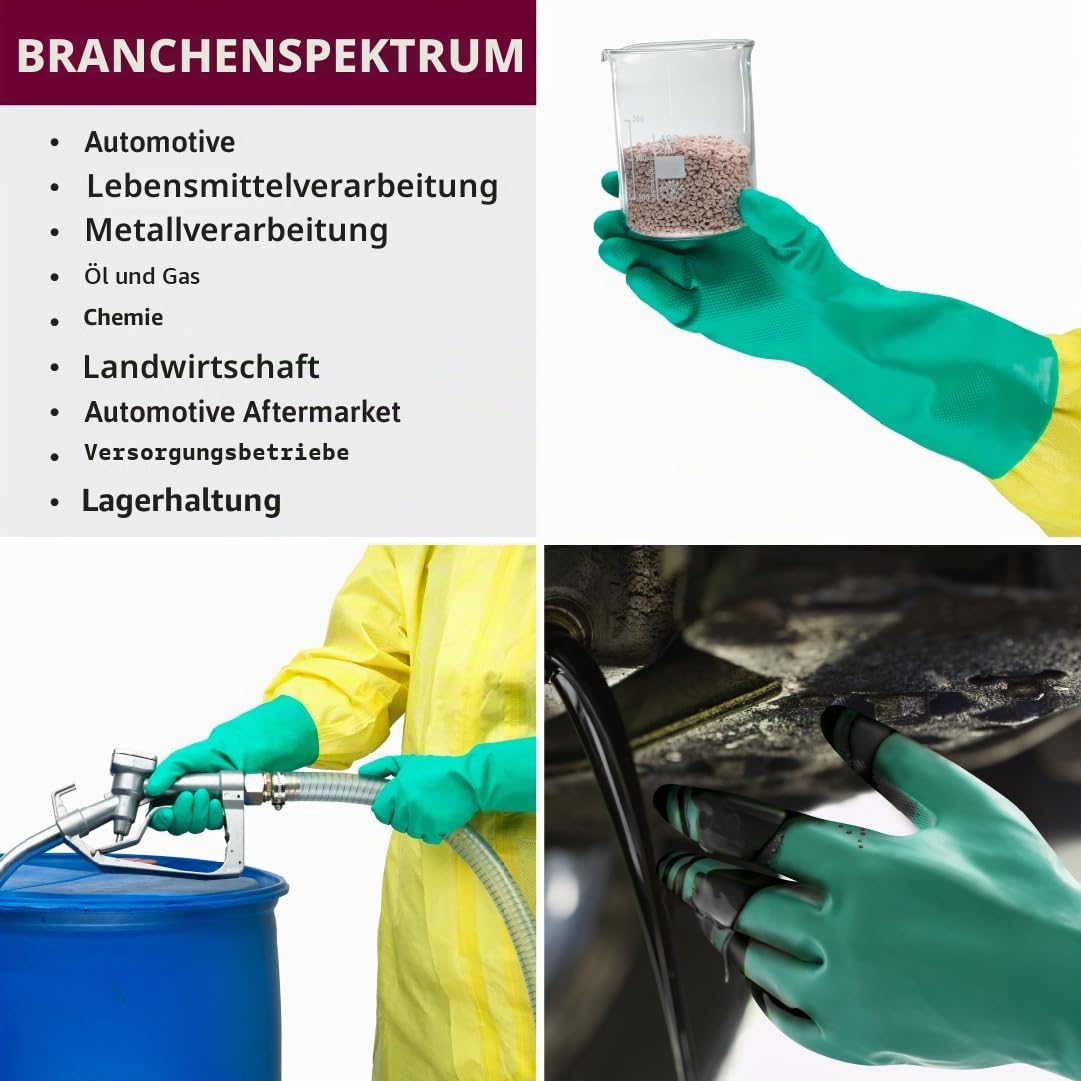 Ansell AlphaTec 37-676 Chemikalienschutz-Handschuhe aus Nitril, Wiederverwendbare Chemie-Handschuhe für Industrie, Lebensmittel Geeignet, Arbeitshandschuhe Latexfrei, Grün, Größe XL (12 Paar)