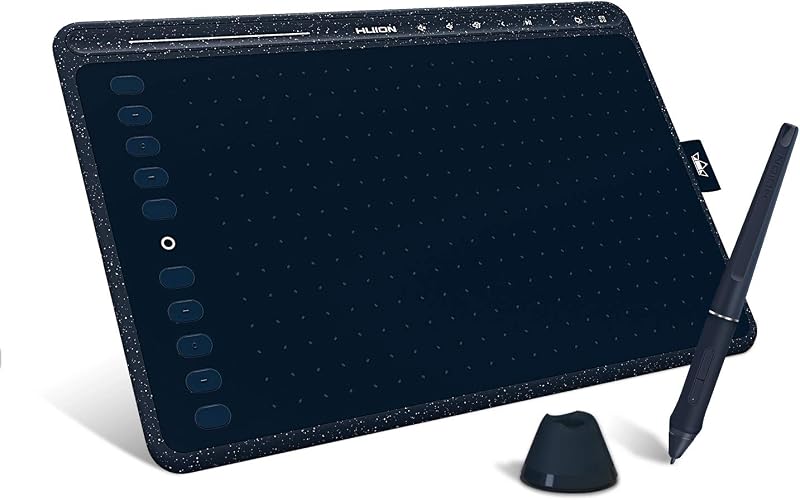 HUION HS611 10x6 inch Drawing Tablet 8192 Pen Pressure | Battery-Free Stylus, Tilt, Android Supported, 8 Multimedia Keys, 10 Express Keys, Touch Strip, Starry Blue Pen Tablet