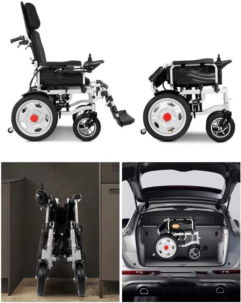 Images showing the wheelchair folded and stored in a car trunk