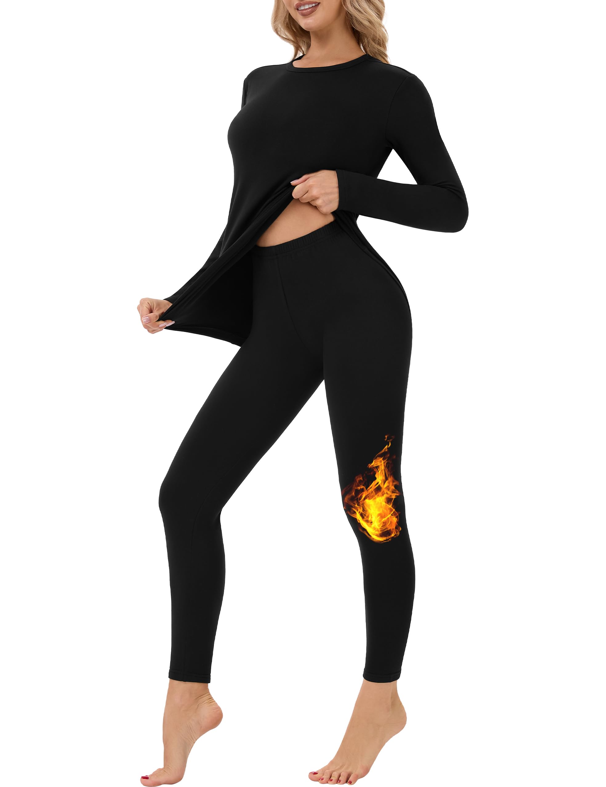 Thermal Underwear for Women Long Johns Set Fleece Lined Base Layer Cold Weather Winter Long Sleeve Shirts Bottoms