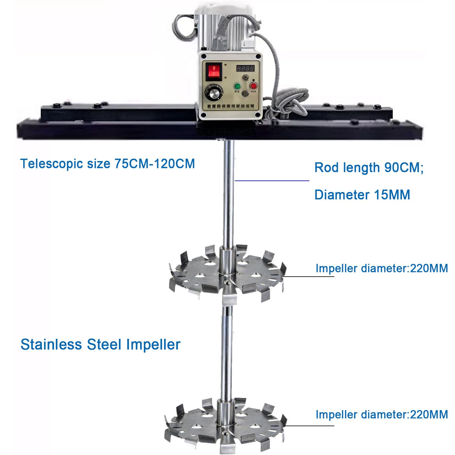 Máquina mezcladora eléctrica con agitador, servomotor de 2100 W, capacidad de 1 tonelada/1000 L, par de torsión de 32 Nm, velocidad ajustable 200-3000 rpm, incluye colgador de soporte para