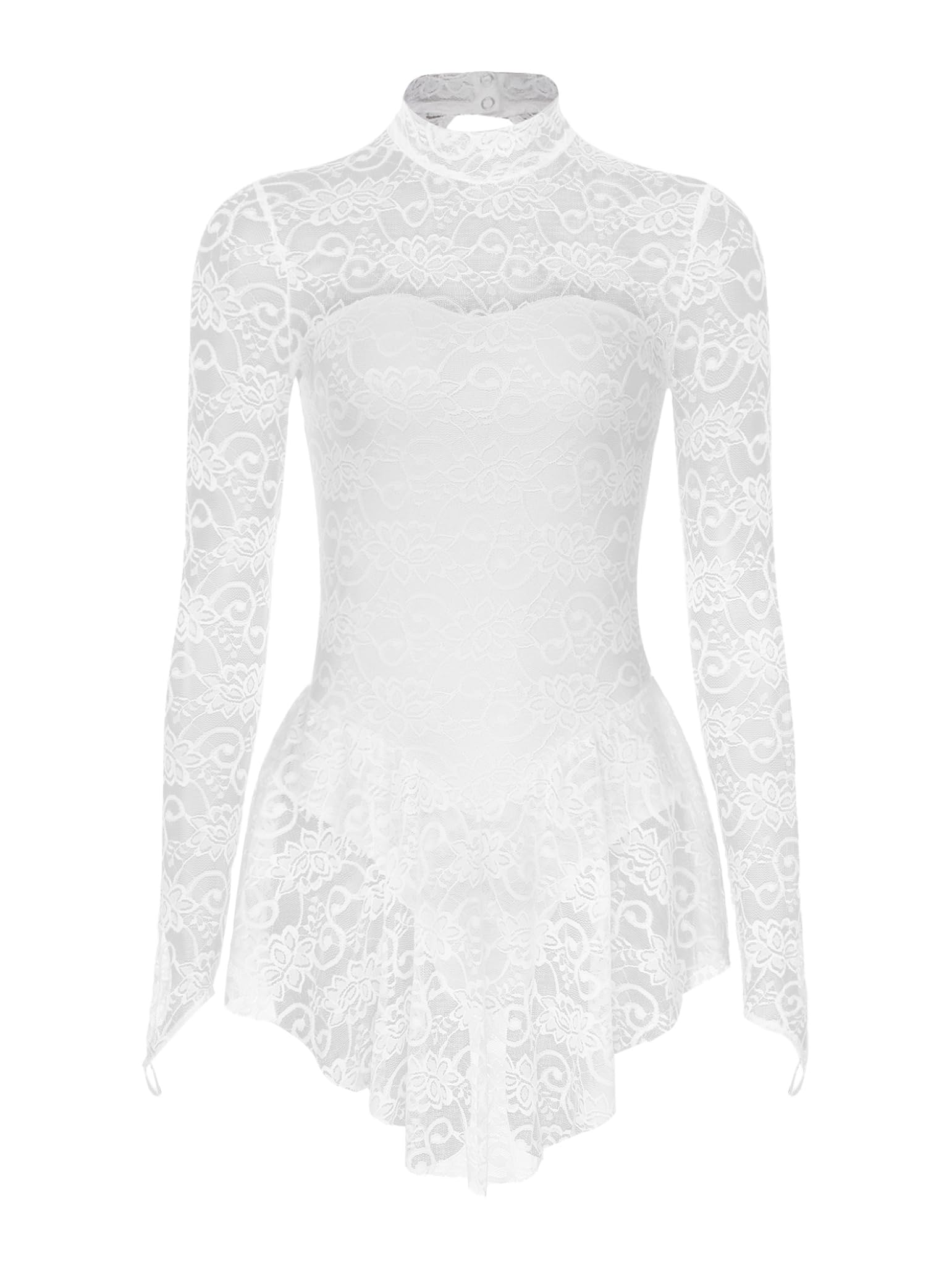 Figure Skating Dress for Women Mock Neck Lace Ice Skating Skirt Ballet Dance Leotard Dress
