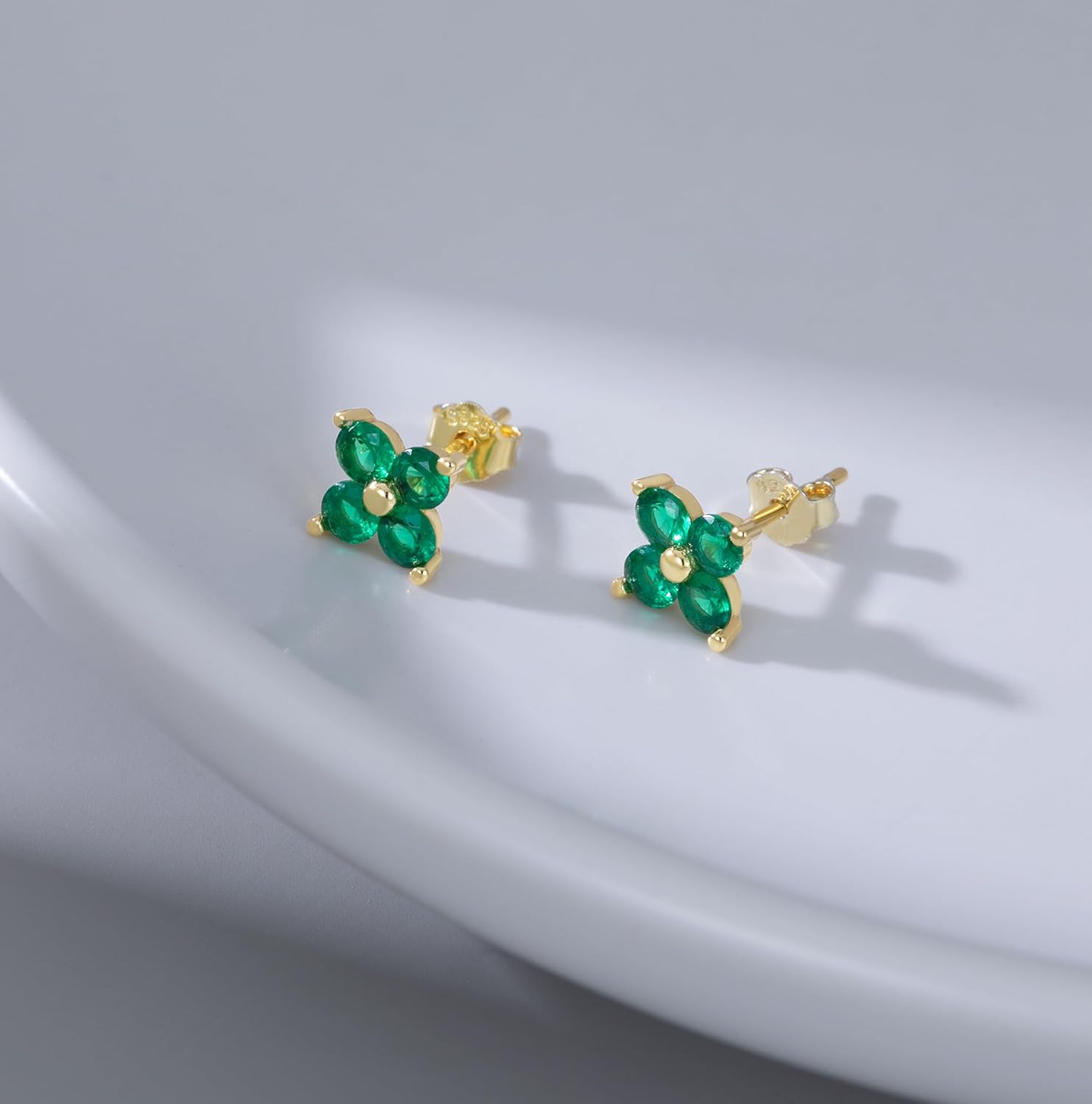 Reffeer Solid 925 Sterling Silver Green CZ Clover Flower Stud Earrings for Women Teen Girls Crystal Flower Earrings Studs for Spring - Image 6
