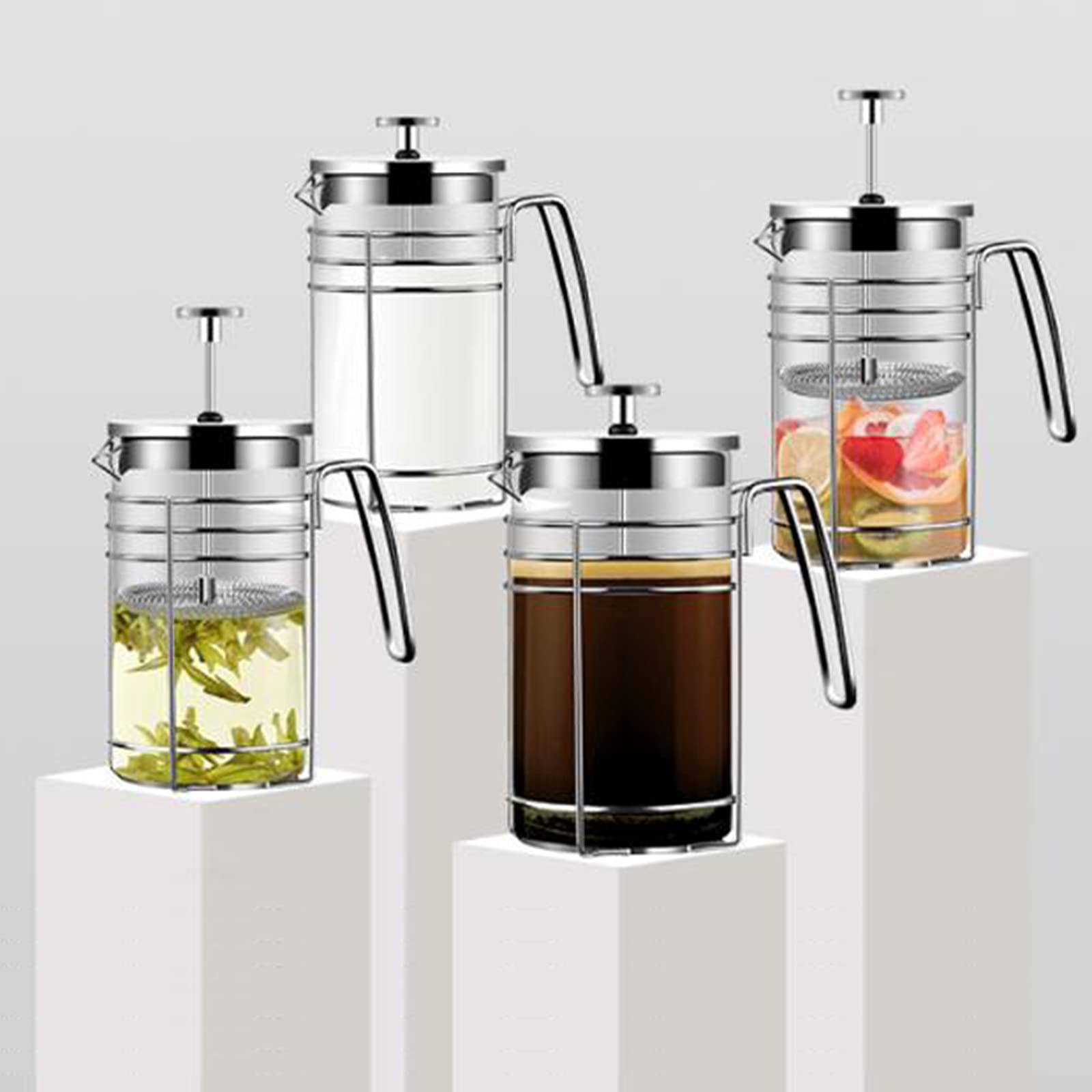 French Press ekspres do kawy, ze stali nierdzewnej i żaroodpornego szkła borokrzemowego, 4-warstwowy system filtracji, kawiarnie dla dobrej kawy w domu i biurze, mosiądz, 1000 ml