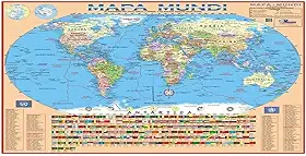 Mapa Escolar Mundi Politico 120 x 90 cm x 1 Unidade, Multimapas 203, Multicor, Pacote de 1