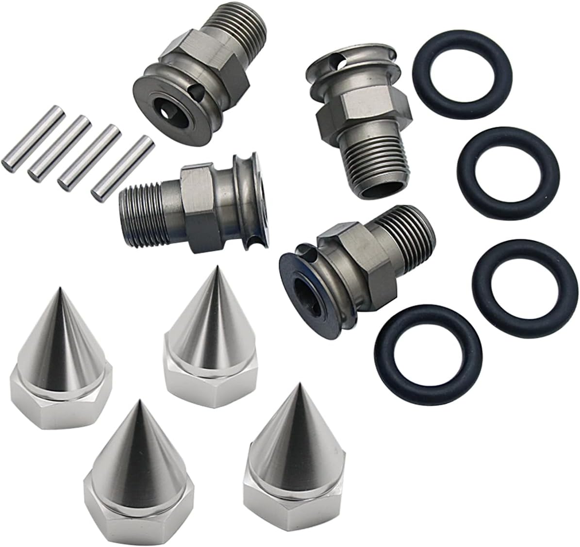 Alloy Upgrade 24mm Hex Hub Adaptor Extended Axle and Wheel Nut Cap for 1/5 Losi 5ive T Rofun Rovan LT King MotorX2 Rc Car Parts (Silver)