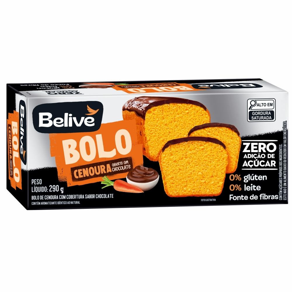Bolo de Cenoura com Cobertura de Chocolate Sem Glúten Sem Açúcar Sem Leite Belive 290g : Amazon.com.br: Alimentos e Bebidas