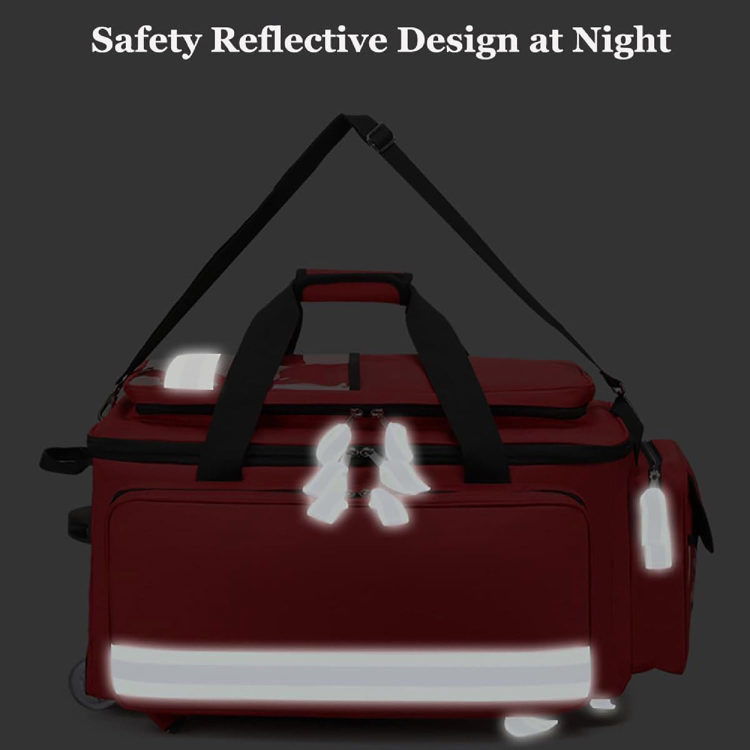 Bolsa carrito médico con ruedas, bolsa de botiquín de primeros auxilios de gran capacidad, mochila médica de emergencia con ruedas, compartimentos y bandas reflectantes para médicos y socorristas
