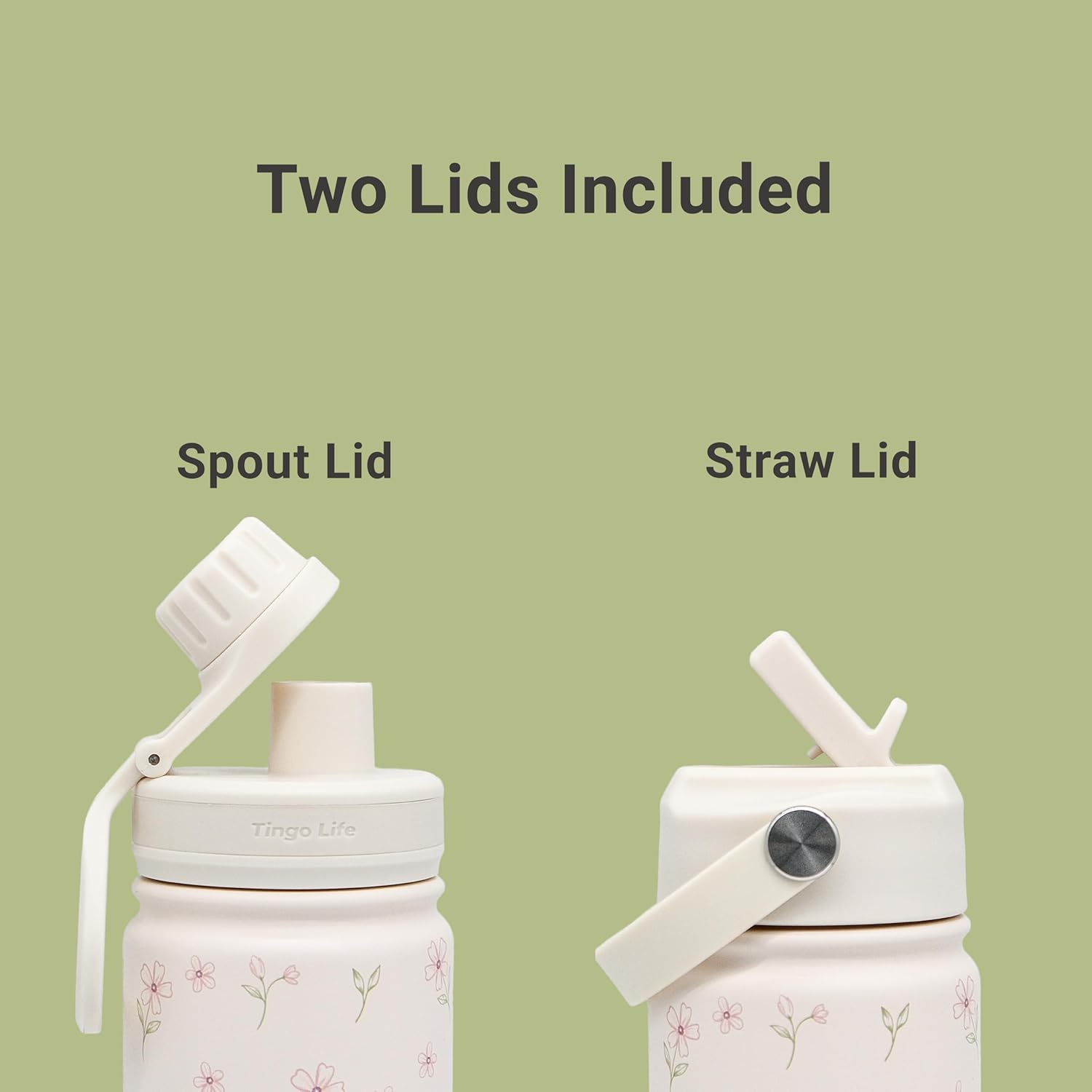 32oz Special Edition White Insulated Stainless Steel Water Bottle - 2 Lids Included (with Straw + Sports), Leakproof BPA-Free, Dreamy Cream Floral Design, Perfect for Gym/Yoga/Office/Travel, BPA-Free