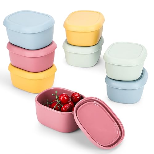 AOEDEO 8 pcs 10 oz Silicone Snack Containers for Kids Small Food Containers with Lids, Fruit Container for Lunch, Stackable Lunch Container for Kids, Daycare, School and Travel - 8pcs