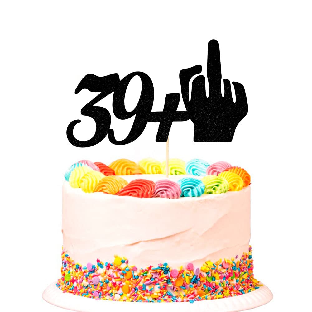 SWEETTALA Funny 39 + 1 Birthday Cake Topper, Happy 40th Birthday Cake Toppers, Forty Party Decorations, Black Glitter