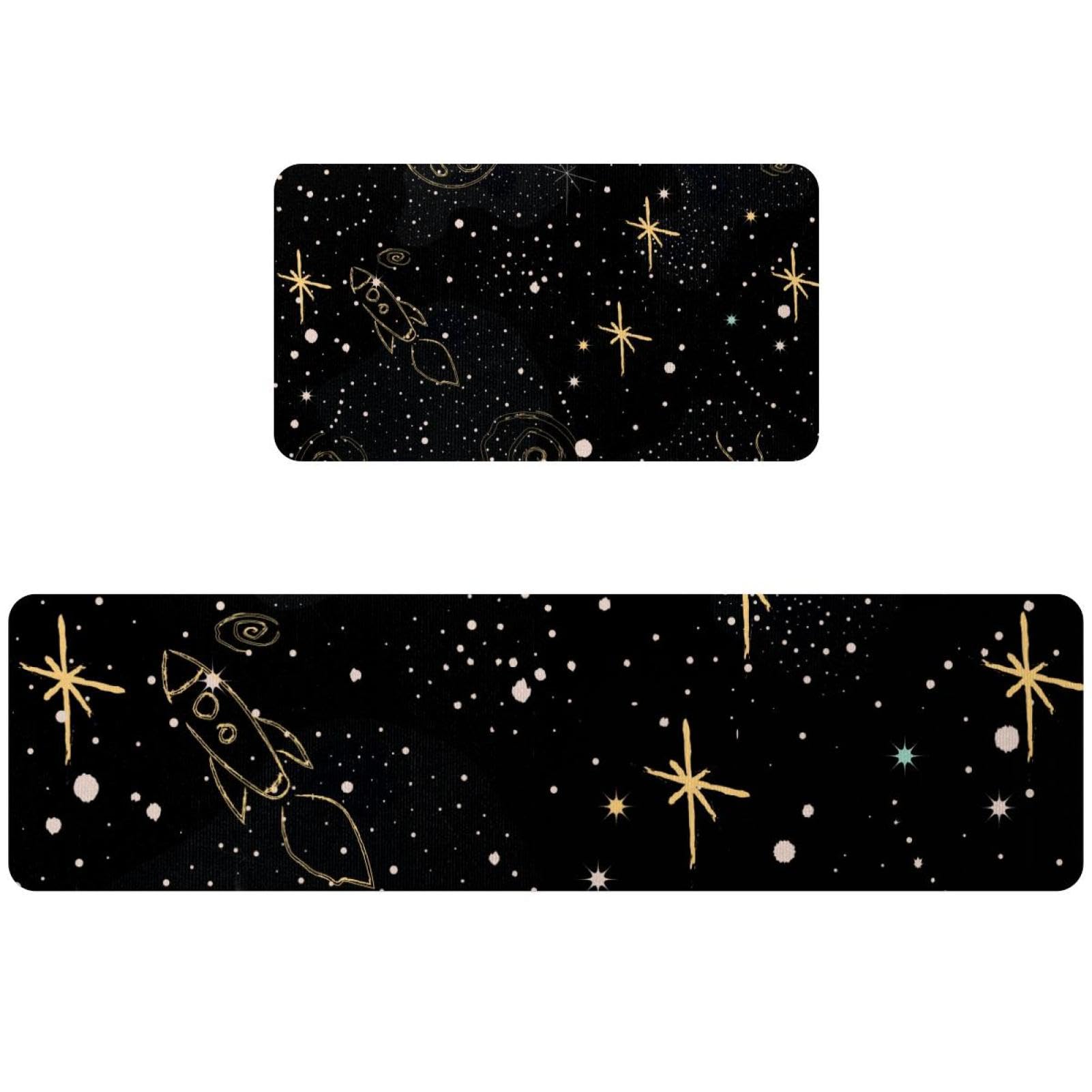 Tapete de cocina espacial de 2 piezas, alfombra decorativa y lavable para pasillo y cuarto de lavado