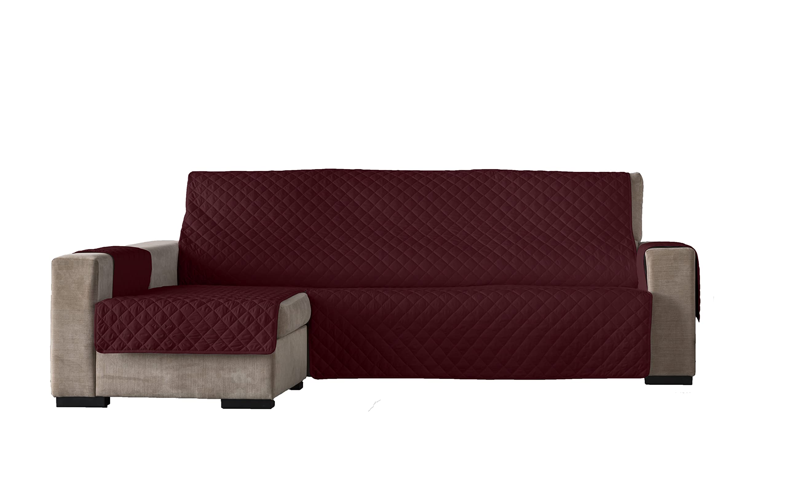 Estoralis Eden | Modern Chaise Longue Cover | Red Quilted Fabric | Chaisse Longue 240 cm Left Arm Fabric Size 240 x 255 cm (Width by Height) | Protector for All Types of Sofas