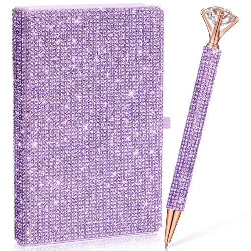 Bolígrafos de bolsillo con diamantes de imitación y cuaderno de notas con purpurina