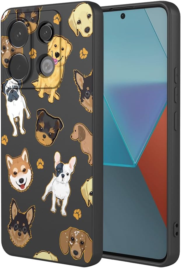 Phone Case for Redmi Note 13 Pro 5G Case, Xiaomi Poco X6 5G Case Shockproof Flexible Bumper TPU Soft Case Dog Pattern Phone Cover for Xiaomi Redmi Note 13 Pro 5G Black Dog